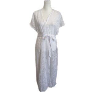 Venus sheer animal print white belted maxi robe cover up, Small